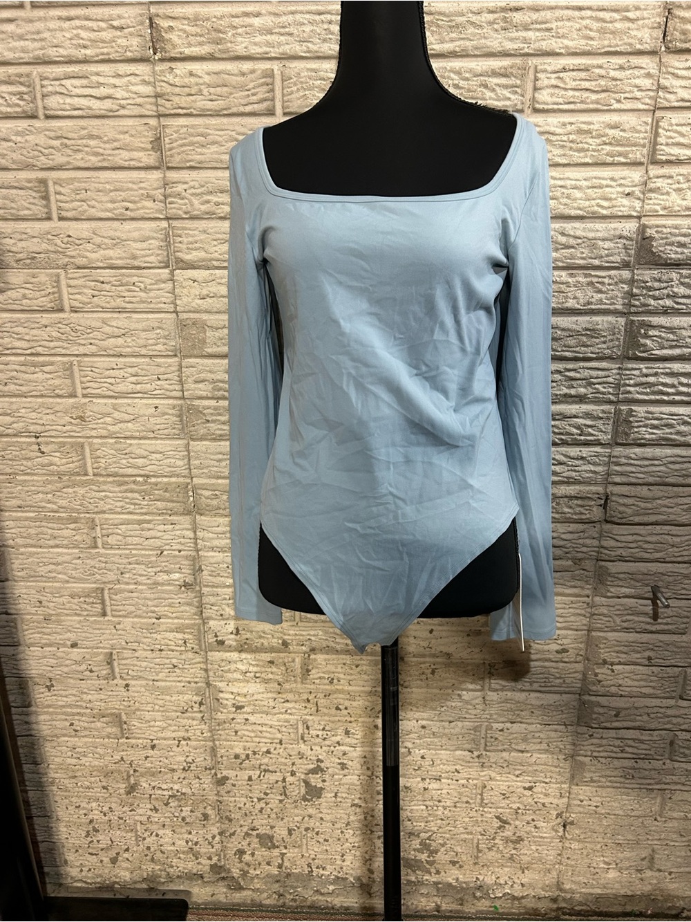 CRZ YOGA Light Blue Long Sleeve Square Neck Bodysuit Soft Long Sleeve Size XL 14